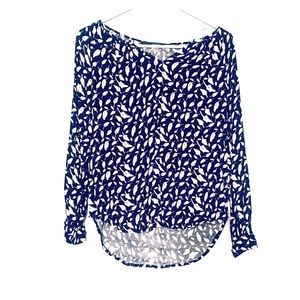 Navy and beige Feather Print Flowy Top